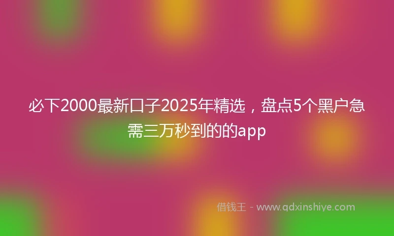 必下2000最新口子2025年精选，盘点5个黑户急需三万秒到的的app