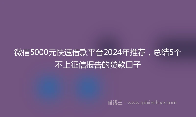 微信5000元快速借款平台2024年推荐，总结5个不上征信报告的贷款口子