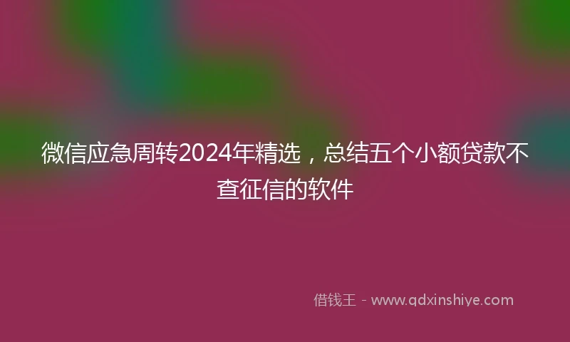 微信应急周转2024年精选，总结五个小额贷款不查征信的软件