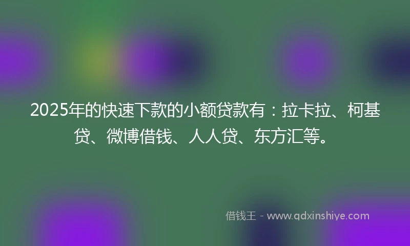 2025年的快速下款的小额贷款有：拉卡拉、柯基贷、微博借钱、人人贷、东方汇等。