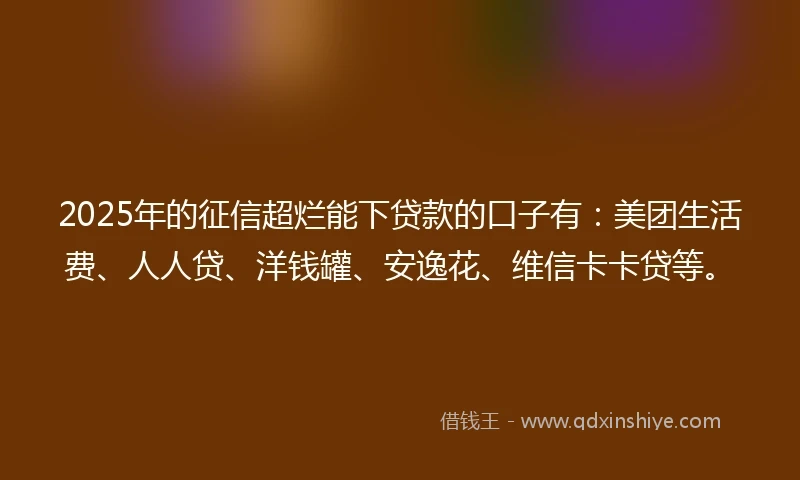 2025年的征信超烂能下贷款的口子有：美团生活费、人人贷、洋钱罐、安逸花、维信卡卡贷等。