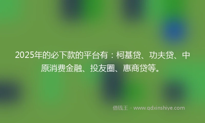 2025年的必下款的平台有：柯基贷、功夫贷、中原消费金融、投友圈、惠商贷等。