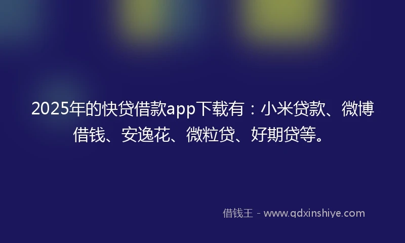 2025年的快贷借款app下载有：小米贷款、微博借钱、安逸花、微粒贷、好期贷等。
