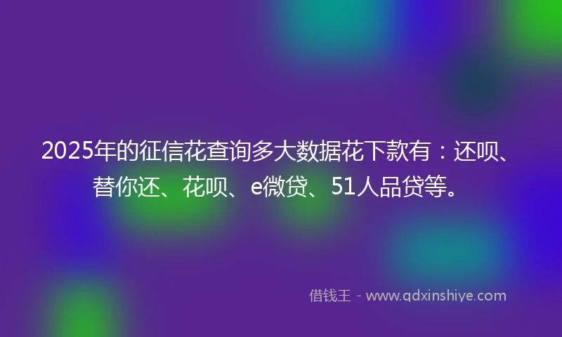 2025年的征信花查询多大数据花下款有：还呗、替你还、花呗、e微贷、51人品贷等。