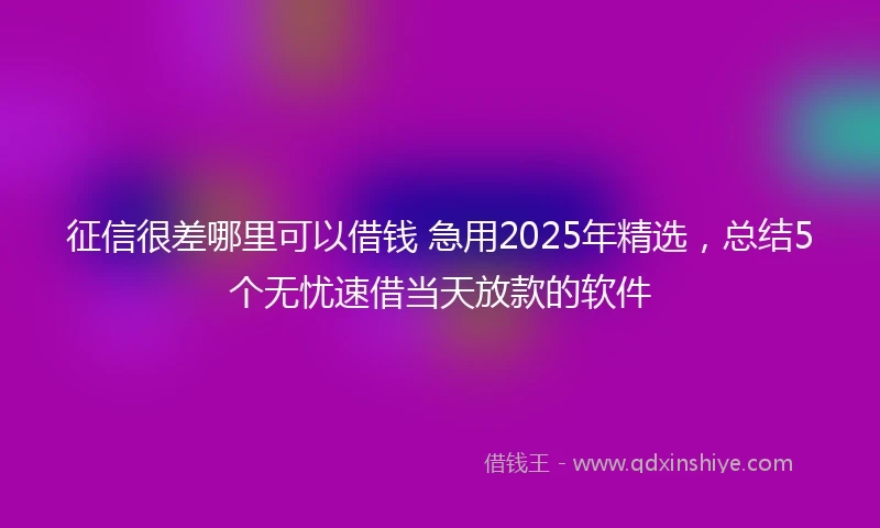 征信很差哪里可以借钱 急用2025年精选，总结5个无忧速借当天放款的软件