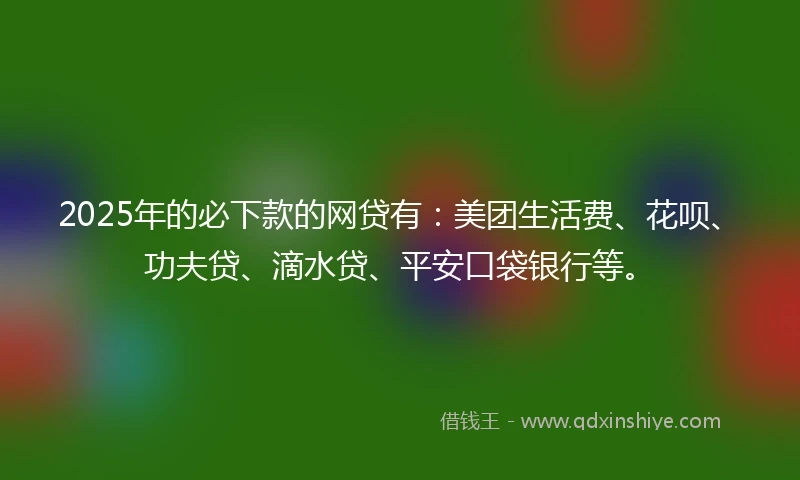 2025年的必下款的网贷有：美团生活费、花呗、功夫贷、滴水贷、平安口袋银行等。
