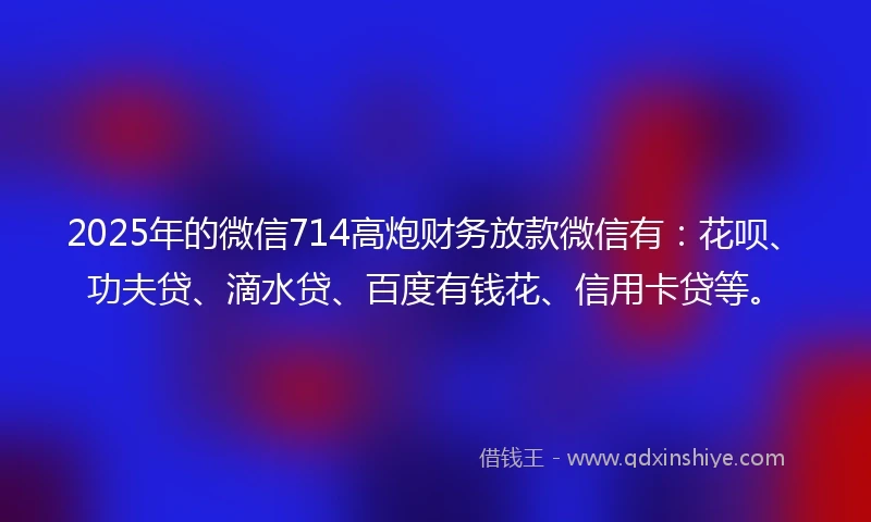 2025年的微信714高炮财务放款微信有：花呗、功夫贷、滴水贷、百度有钱花、信用卡贷等。
