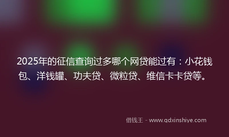 2025年的征信查询过多哪个网贷能过有：小花钱包、洋钱罐、功夫贷、微粒贷、维信卡卡贷等。