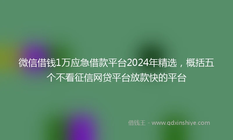 微信借钱1万应急借款平台2024年精选，概括五个不看征信网贷平台放款快的平台