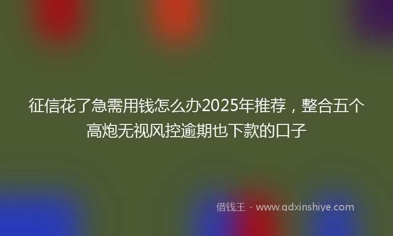 征信花了急需用钱怎么办2025年推荐，整合五个高炮无视风控逾期也下款的口子