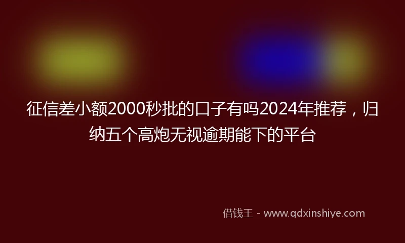 征信差小额2000秒批的口子有吗2024年推荐，归纳五个高炮无视逾期能下的平台
