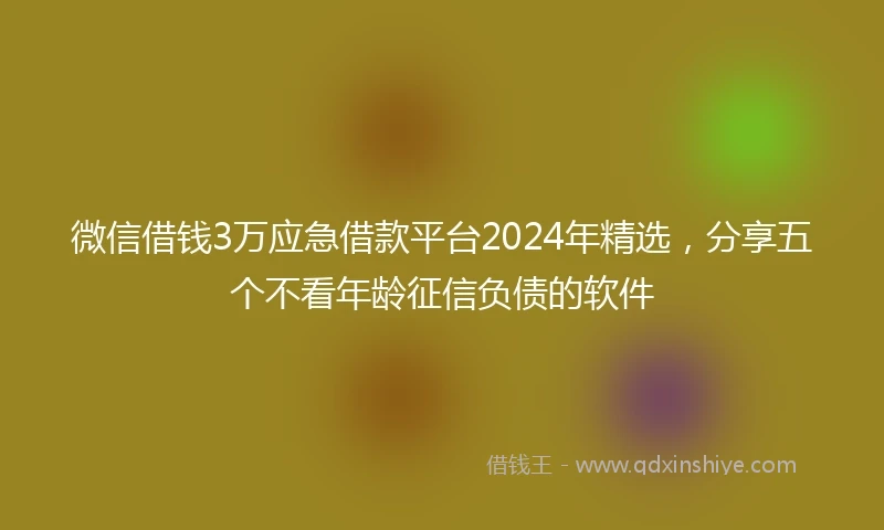 微信借钱3万应急借款平台2024年精选，分享五个不看年龄征信负债的软件