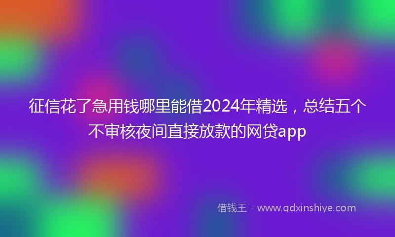 征信花了急用钱哪里能借2024年精选，总结五个不审核夜间直接放款的网贷app