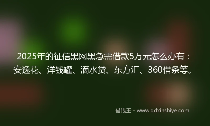 2025年的征信黑网黑急需借款5万元怎么办有：安逸花、洋钱罐、滴水贷、东方汇、360借条等。