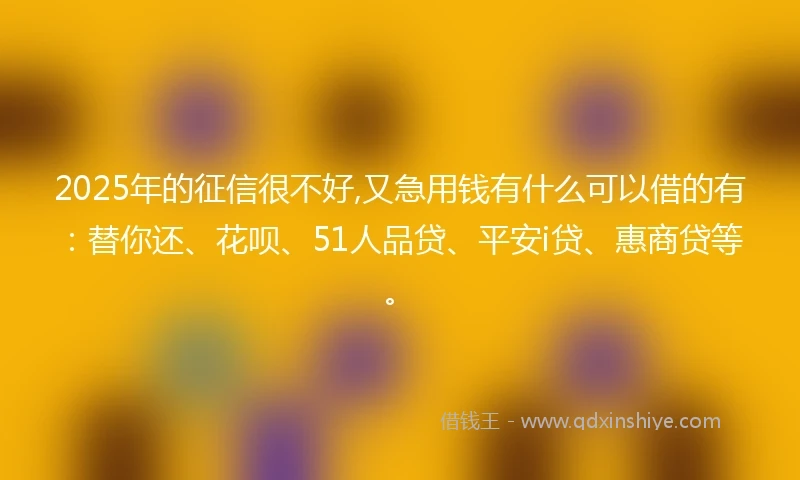 2025年的征信很不好,又急用钱有什么可以借的有：替你还、花呗、51人品贷、平安i贷、惠商贷等。