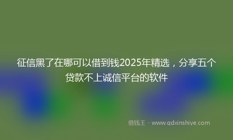 征信黑了在哪可以借到钱2025年精选，分享五个贷款不上诚信平台的软件