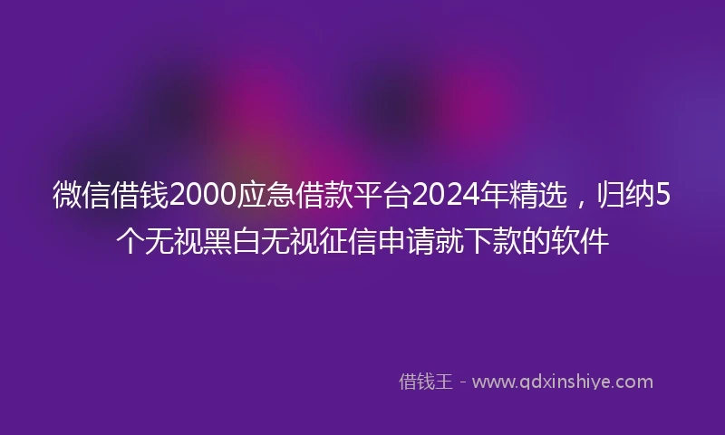 微信借钱2000应急借款平台2024年精选，归纳5个无视黑白无视征信申请就下款的软件