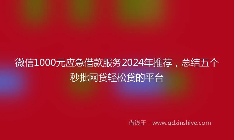 微信1000元应急借款服务2024年推荐，总结五个秒批网贷轻松贷的平台
