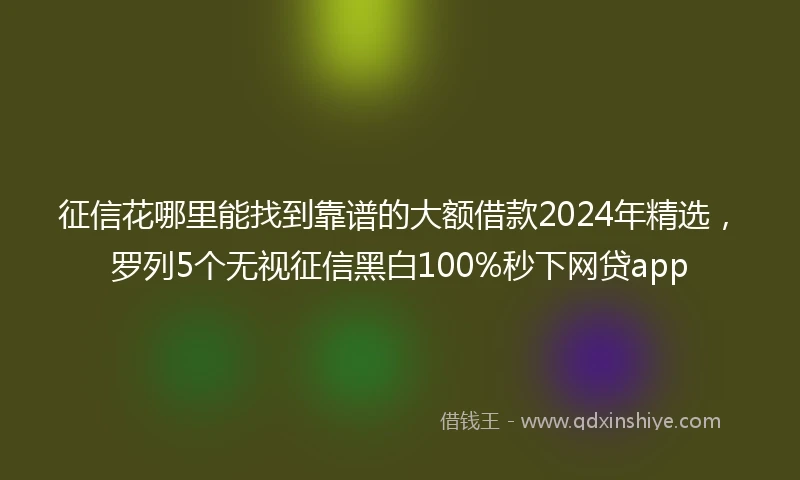 征信花哪里能找到靠谱的大额借款2024年精选，罗列5个无视征信黑白100%秒下网贷app