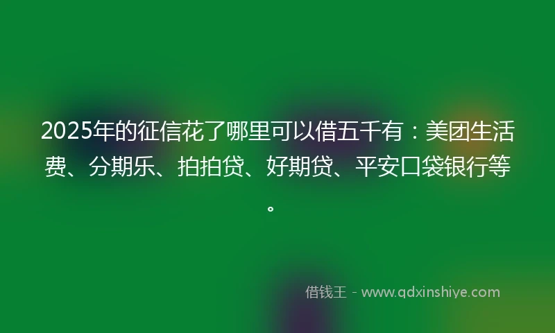2025年的征信花了哪里可以借五千有：美团生活费、分期乐、拍拍贷、好期贷、平安口袋银行等。
