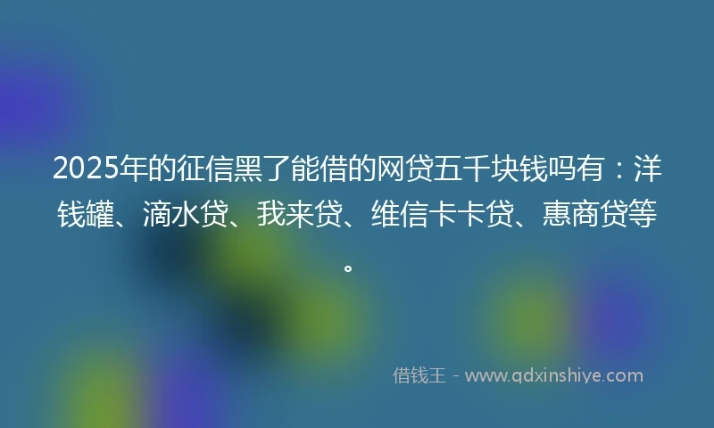 2025年的征信黑了能借的网贷五千块钱吗有：洋钱罐、滴水贷、我来贷、维信卡卡贷、惠商贷等。