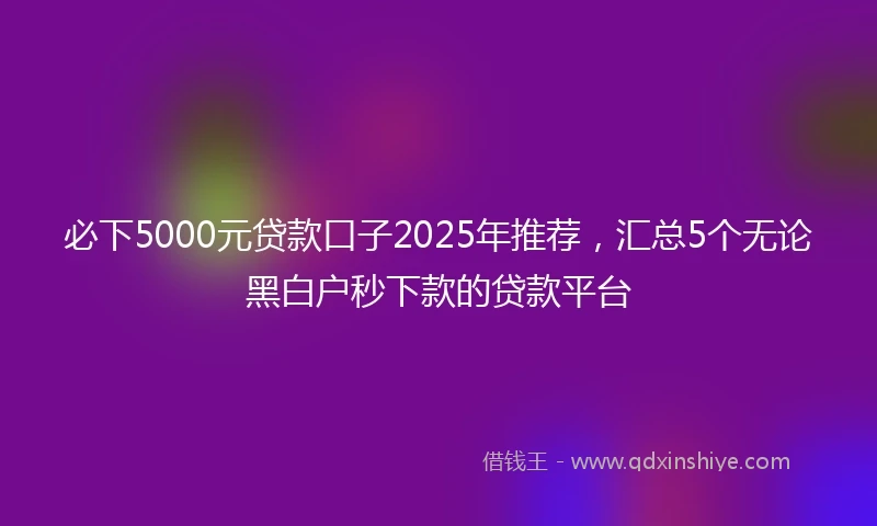 必下5000元贷款口子2025年推荐，汇总5个无论黑白户秒下款的贷款平台