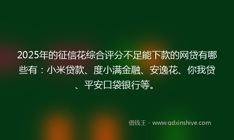 2025年的征信花综合评分不足能下款的网贷有哪些有：小米贷款、度小满金融、安逸花、你我贷、平安口袋银行等。
