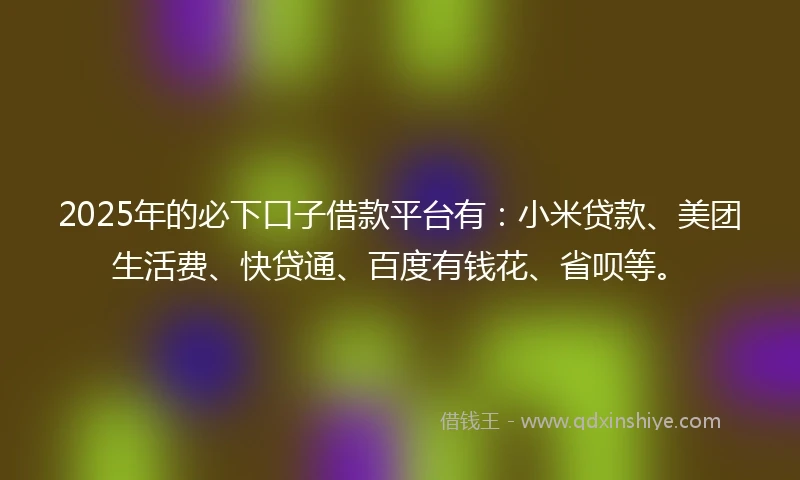 2025年的必下口子借款平台有：小米贷款、美团生活费、快贷通、百度有钱花、省呗等。