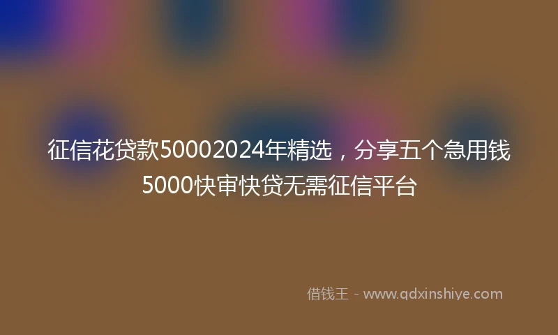 征信花贷款50002024年精选，分享五个急用钱5000快审快贷无需征信平台