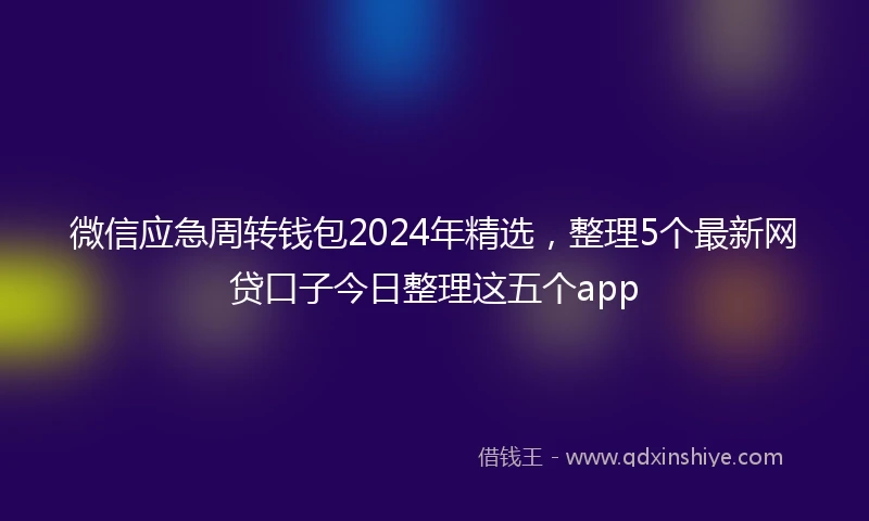 微信应急周转钱包2024年精选，整理5个最新网贷口子今日整理这五个app
