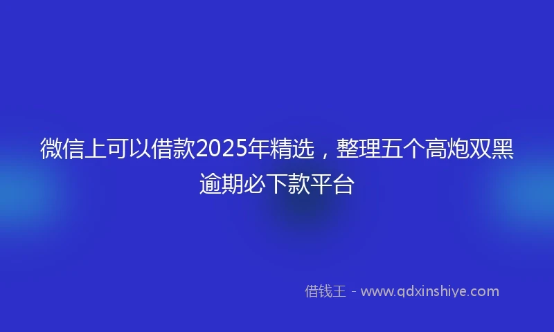 微信上可以借款2025年精选，整理五个高炮双黑逾期必下款平台