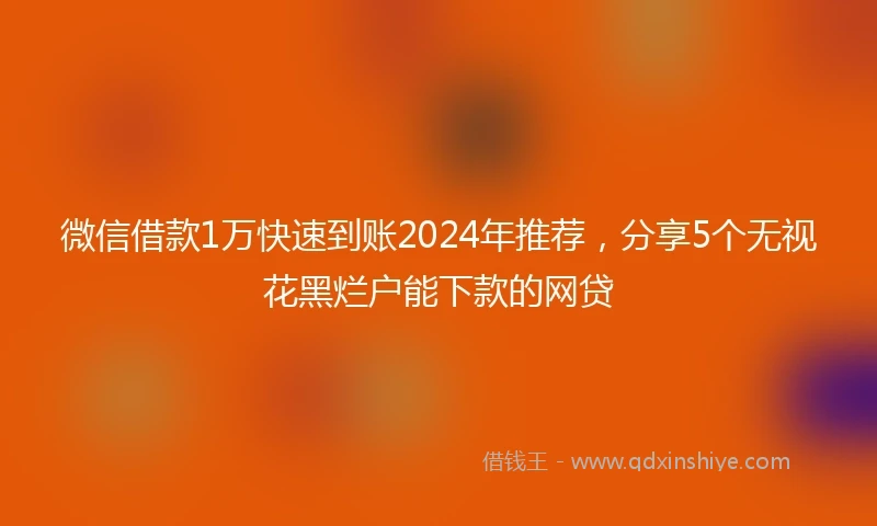 微信借款1万快速到账2024年推荐，分享5个无视花黑烂户能下款的网贷