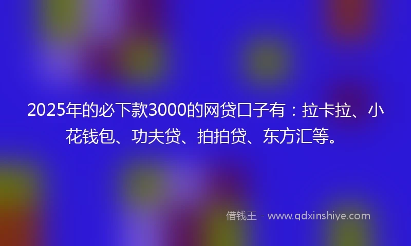 2025年的必下款3000的网贷口子有：拉卡拉、小花钱包、功夫贷、拍拍贷、东方汇等。