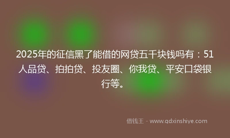 2025年的征信黑了能借的网贷五千块钱吗有：51人品贷、拍拍贷、投友圈、你我贷、平安口袋银行等。