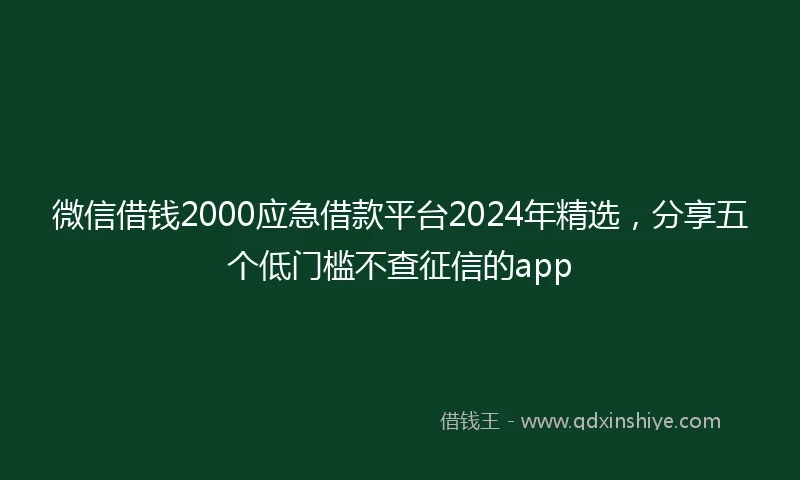 微信借钱2000应急借款平台2024年精选，分享五个低门槛不查征信的app