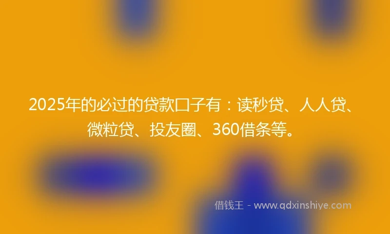2025年的必过的贷款囗子有：读秒贷、人人贷、微粒贷、投友圈、360借条等。