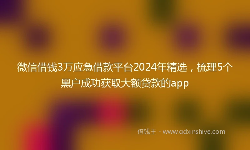 微信借钱3万应急借款平台2024年精选，梳理5个黑户成功获取大额贷款的app