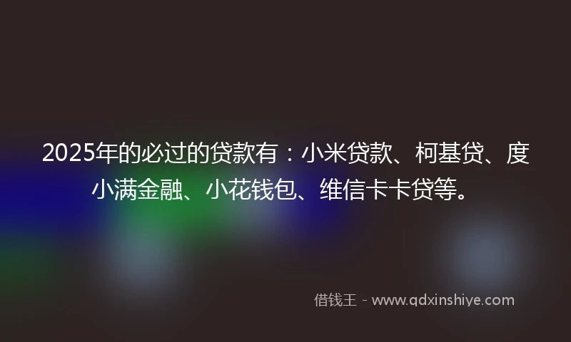 2025年的必过的贷款有：小米贷款、柯基贷、度小满金融、小花钱包、维信卡卡贷等。