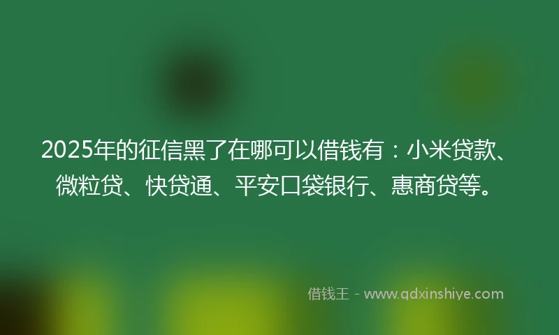 2025年的征信黑了在哪可以借钱有：小米贷款、微粒贷、快贷通、平安口袋银行、惠商贷等。