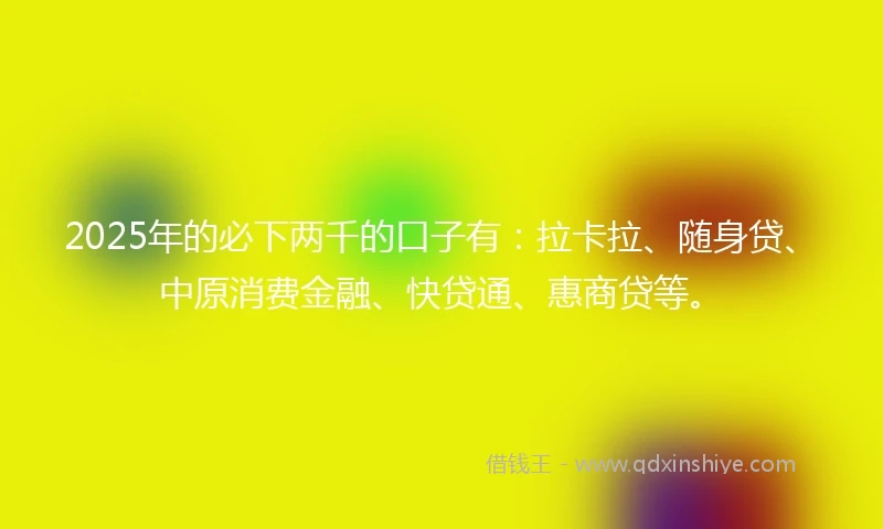 2025年的必下两千的口子有：拉卡拉、随身贷、中原消费金融、快贷通、惠商贷等。