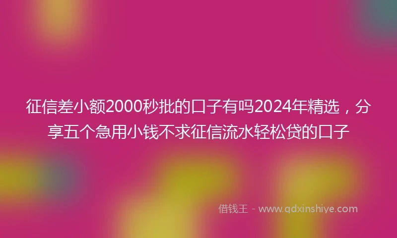 征信差小额2000秒批的口子有吗2024年精选，分享五个急用小钱不求征信流水轻松贷的口子