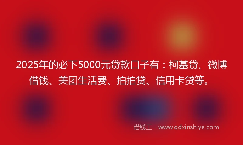 2025年的必下5000元贷款口子有：柯基贷、微博借钱、美团生活费、拍拍贷、信用卡贷等。