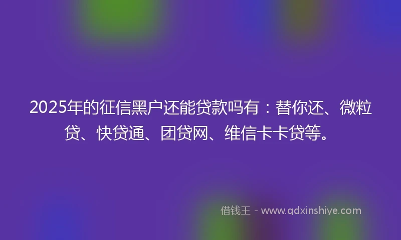 2025年的征信黑户还能贷款吗有:替你还、微粒贷、快贷通、团贷网、维信卡卡贷等。