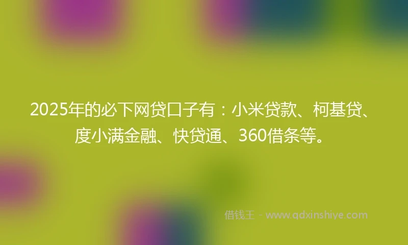 2025年的必下网贷口子有：小米贷款、柯基贷、度小满金融、快贷通、360借条等。