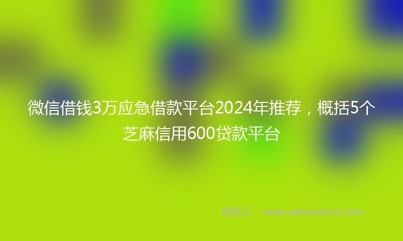 微信借钱3万应急借款平台2024年推荐，概括5个芝麻信用600贷款平台