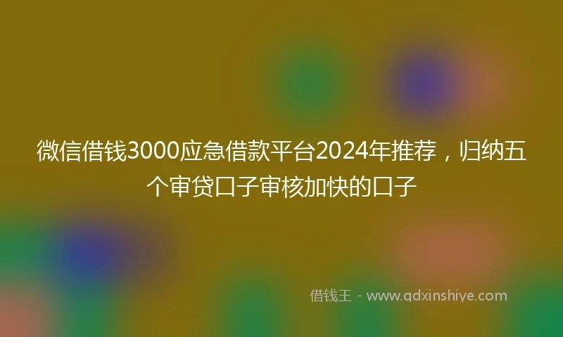 微信借钱3000应急借款平台2024年推荐，归纳五个审贷口子审核加快的口子