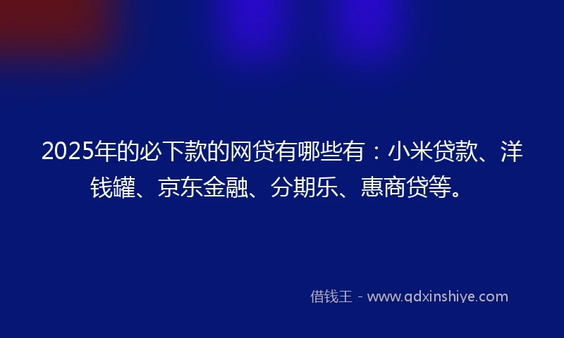 2025年的必下款的网贷有哪些有：小米贷款、洋钱罐、京东金融、分期乐、惠商贷等。