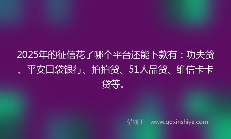 2025年的征信花了哪个平台还能下款有：功夫贷、平安口袋银行、拍拍贷、51人品贷、维信卡卡贷等。
