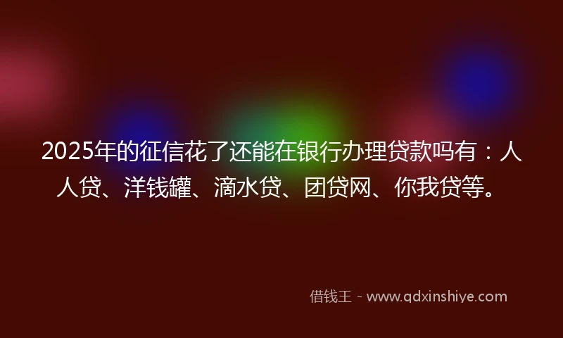 2025年的征信花了还能在银行办理贷款吗有：人人贷、洋钱罐、滴水贷、团贷网、你我贷等。
