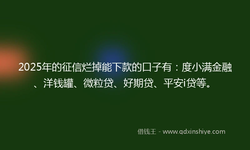 2025年的征信烂掉能下款的口子有：度小满金融、洋钱罐、微粒贷、好期贷、平安i贷等。
